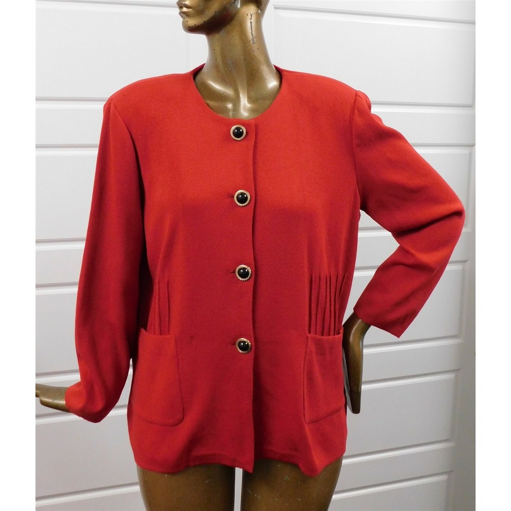 Misook Red Acrylic Gold‎ Black Button Jacket sz XL
